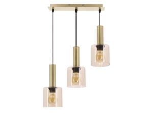 Miniaturka 2 - Melevora lampa wisząca potrójna – mosiężna listwa i bursztynowe szklane klosze