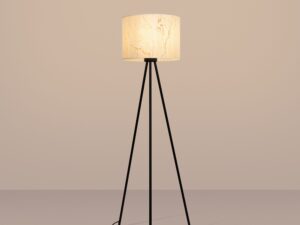 Miniaturka 23 - Minimalistyczna lampa podłogowa Elaria 135 cm beżowy marmur z włączonym światłem