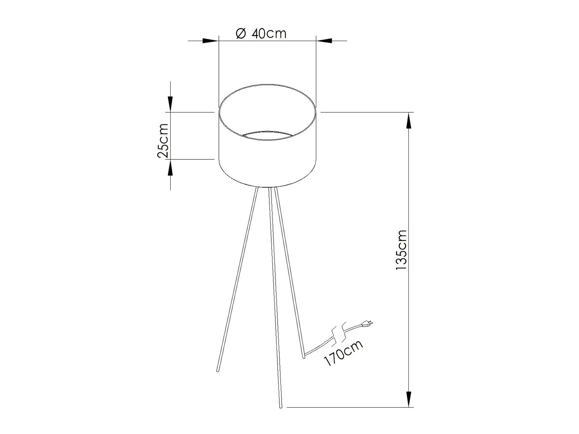 Wymiary – Minimalistyczna lampa podłogowa Elaria 135 cm