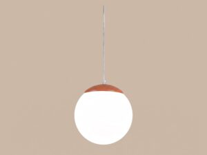 Miniaturka 18 - Minimalistyczna lampa wisząca 20 cm ochra czerwona – detal szklanego klosza z włączonym światłem