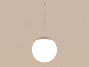 Miniaturka 39 - Minimalistyczna lampa wisząca 20 cm taupe – detal szklanego klosza z włączonym światłem