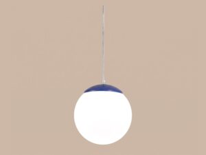 Miniaturka 30 - Minimalistyczna lampa wisząca 20 cm ultramaryna – detal szklanego klosza z włączonym światłem