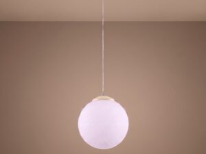 Miniaturka 38 - Minimalistyczna lampa wisząca 30 cm dla nowoczesnych wnętrz beżowy z włączonym światłem