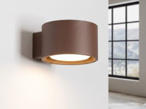 Miniaturka 13 - Minimalistyczny kinkiet Modessa 12 cm brązowy z włączonym światłem