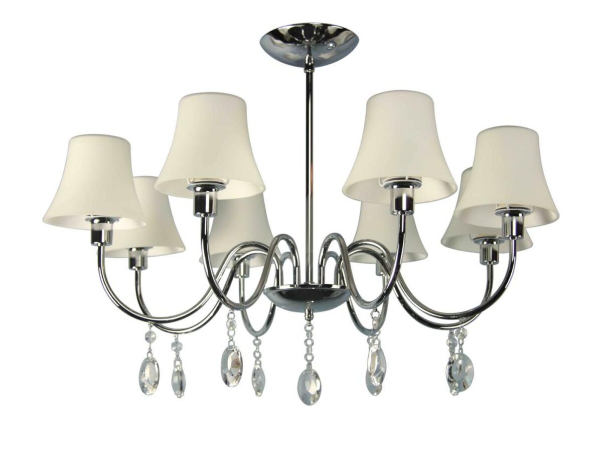 Lampa wisząca Miresio 8-punktowa chromowana 68 cm z jasnymi kloszami