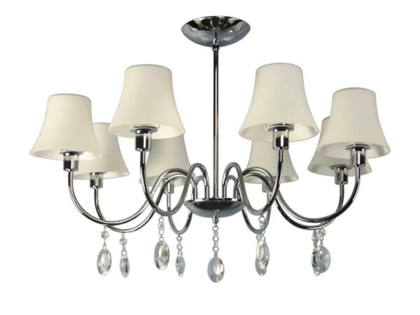 Lampa wisząca Miresio 8-punktowa chromowana z jasnymi kloszami i wiszącymi kroplami