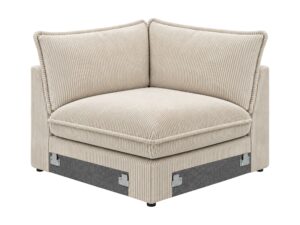 Miniaturka 5 - Moduł narożny Whisko 98 × 98 cm w kremowym sztruksie – widok z przodu, po dwie klamry łączące na bokach