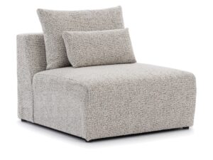 Miniaturka 5 - Moduł półtoraosobowy kończący Ildaro 92 cm, wersja lewa z wykończonym bokiem – moduł w beżowej, melanżowej tkaninie na białym tle