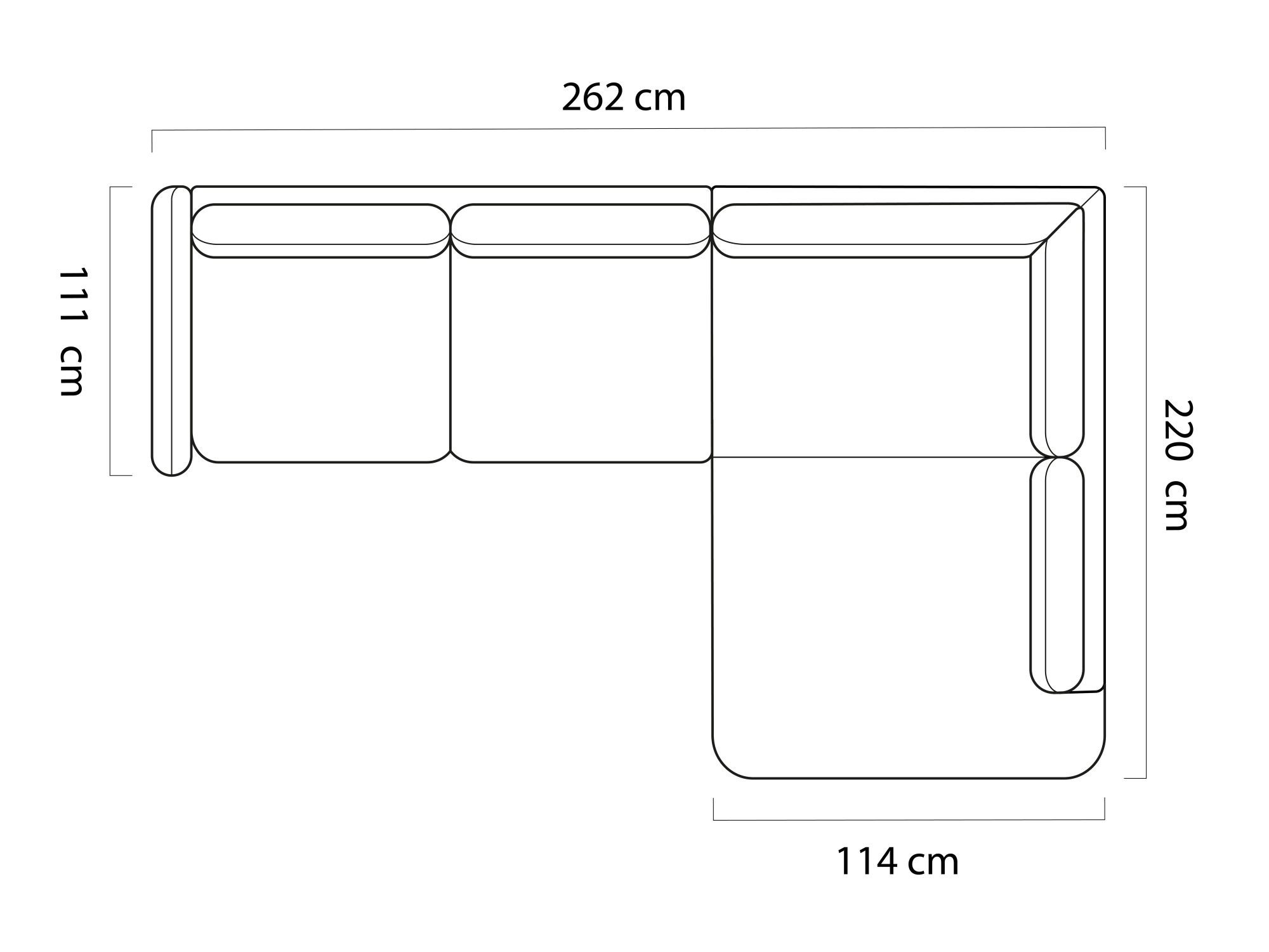 Narożnik Calverio 262 cm rysunek wymiarowy