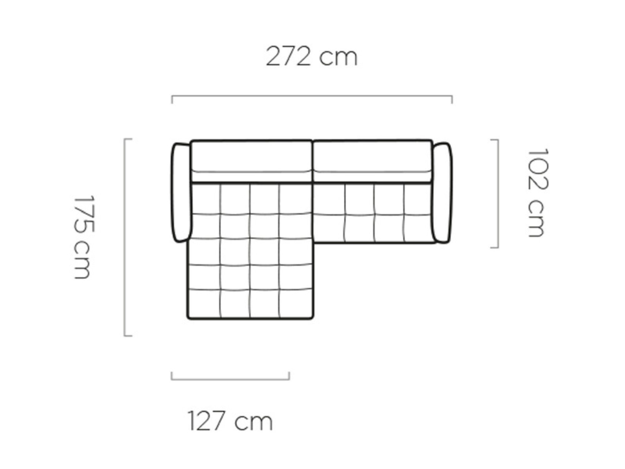 Narożnik Cavero 272 cm – rysunek z wymiarami