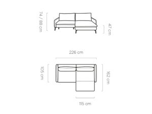 Miniaturka 8 - Rysunek wymiarowy narożnika Glorviano 226 cm