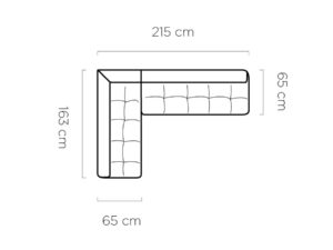Miniaturka 5 - Narożnik kuchenny Milvero 215 cm – rysunek z góry: 215 × 163 cm, głębokość 65 cm