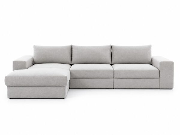 Narożnik modułowy Quarvino 325 cm z otomaną na białym tle