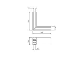 Miniaturka 3 - Rysunek techniczny narożnika L z ramionami 50 mm i wysokością profilu 21 mm