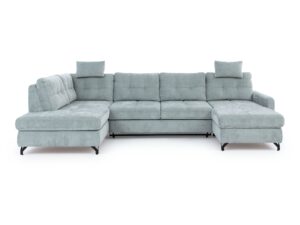 Miniaturka 7 - Narożnik w kształcie U Venzaro 322 cm w błękitnym welurze na białym tle