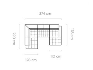 Miniaturka 3 - Wymiary – Narożnik z elektrycznym wysuwem Camvello 374 cm