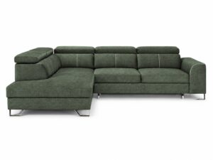 Miniaturka 6 - Narożnik z funkcją spania Corvalio 280 cm w zielonej tkaninie z regulowanymi zagłówkami, na białym tle