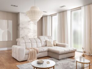 Miniaturka 6 - Beżowy narożnik Sarvino w jasnym salonie