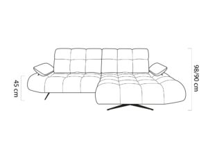Miniaturka 4 - Wymiary narożnika Morvello z przodu – wysokość 90–98 cm, siedzisko 45 cm
