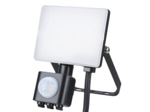 Miniaturka 6 - Naświetlacz LED 10 W czarny z czujnikiem ruchu, widok frontowy na białym tle