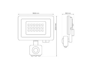 Miniaturka 2 - Naświetlacz LED 50 W z czujnikiem PIR, rysunek wymiarowy