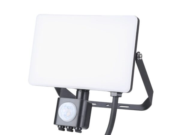 Naświetlacz LED PIR 30 W 3000 lm czarny z czujnikiem na białym tle