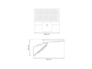 Miniaturka 7 - Rysunek wymiarów naświetlacza solarnego LED 8 W, szerokość 240 mm i głębokość 215 mm
