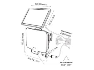 Miniaturka 8 - Rysunek wymiarowy naświetlacza solarnego LED 600 lm