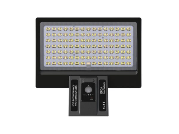 Czarny naświetlacz solarny LED 8 W z czujnikiem ruchu, packshot na białym tle