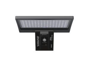 Miniaturka 1 - Czarna lampa solarna LED 8 W, widok z boku obudowy i panelu