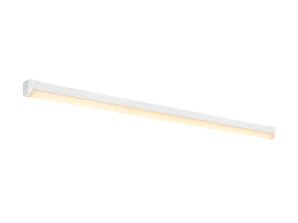 Biała oprawa liniowa LED Neltaro 152 cm z ciepłym światłem na białym tle