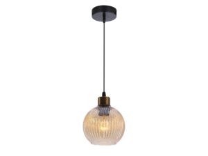 Miniaturka 2 - Lampa sufitowa wisząca Neradia czarno-złota z bursztynowym szklanym kloszem