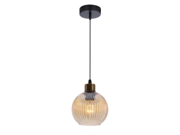 Lampa sufitowa wisząca Neradia czarno-złota z bursztynowym szklanym kloszem