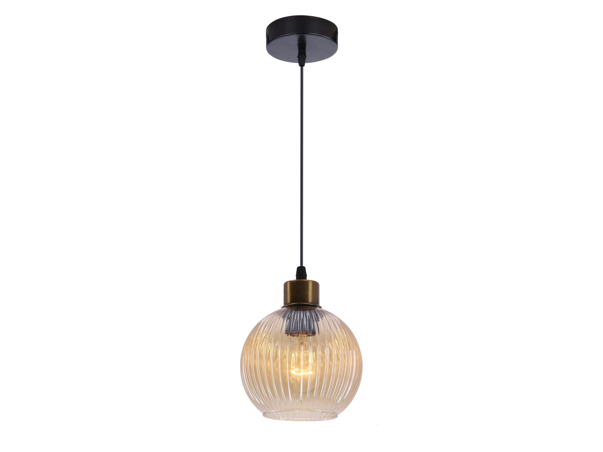 Lampa sufitowa wisząca Neradia czarno-złota z bursztynowym szklanym kloszem