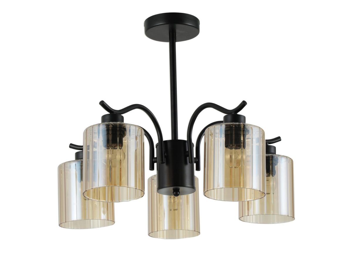 Lampa wisząca Nevomona czarna z bursztynowym szkłem