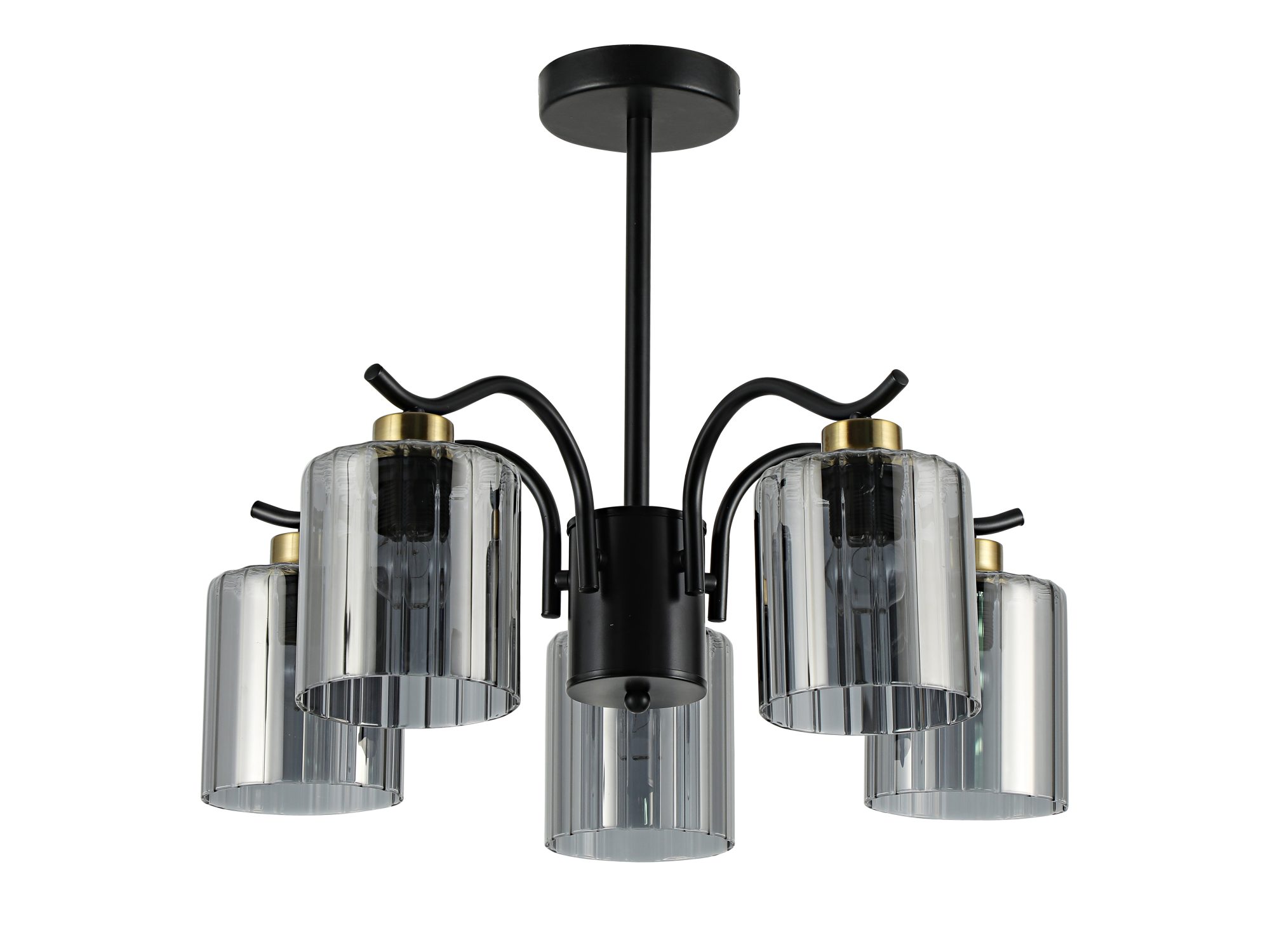 Lampa wisząca Nevomona z czarną podstawą i dymionymi szklanymi kloszami