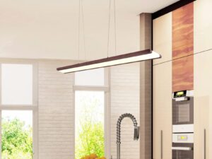 Miniaturka 1 - Brązowa lampa wisząca Noreseta z liniowym modułem LED w aranżacji wnętrza