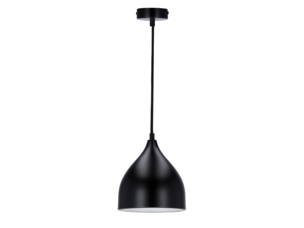 Czarna lampa wisząca Noreta z metalowym kloszem 17 cm na białym tle