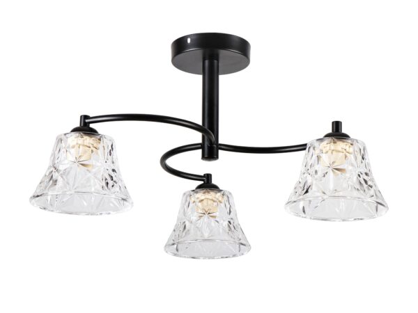 Czarna lampa sufitowa Novimo z przezroczystymi akrylowymi kloszami