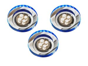 Miniaturka 3 - Trzy okrągłe oczka sufitowe GU10 z niebieskim podświetleniem LED