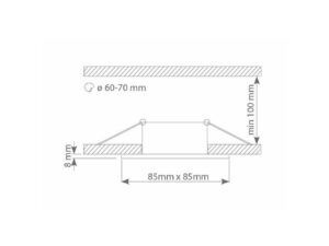 Miniaturka 2 - Oczko sufitowe kwadratowe IP44 – schemat otworu 60–70 mm