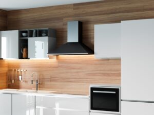 Miniaturka 1 - Trzy bursztynowe oczka LED na suficie w jasnej kuchni