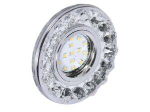 Miniaturka 4 - Okrągłe oczko sufitowe chrom z kryształkami i pierścieniem LED, widok od przodu