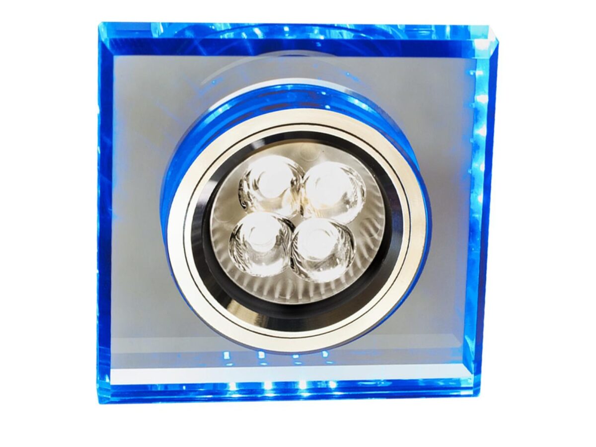 Oczko sufitowe stałe GU10 kwadratowe 9 cm z niebieskim LED