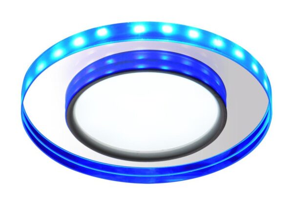 Okrągłe oczko sufitowe LED 8 W z niebieskim pierścieniem i szklanym kloszem