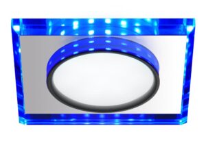 Miniaturka 1 - Kwadratowa oprawa sufitowa LED 8 W z chromowanym środkiem i świecącym niebieskim pierścieniem