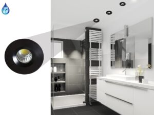 Miniaturka 1 - Czarne oczka sufitowe LED IP65 w aranżacji łazienki z prysznicem