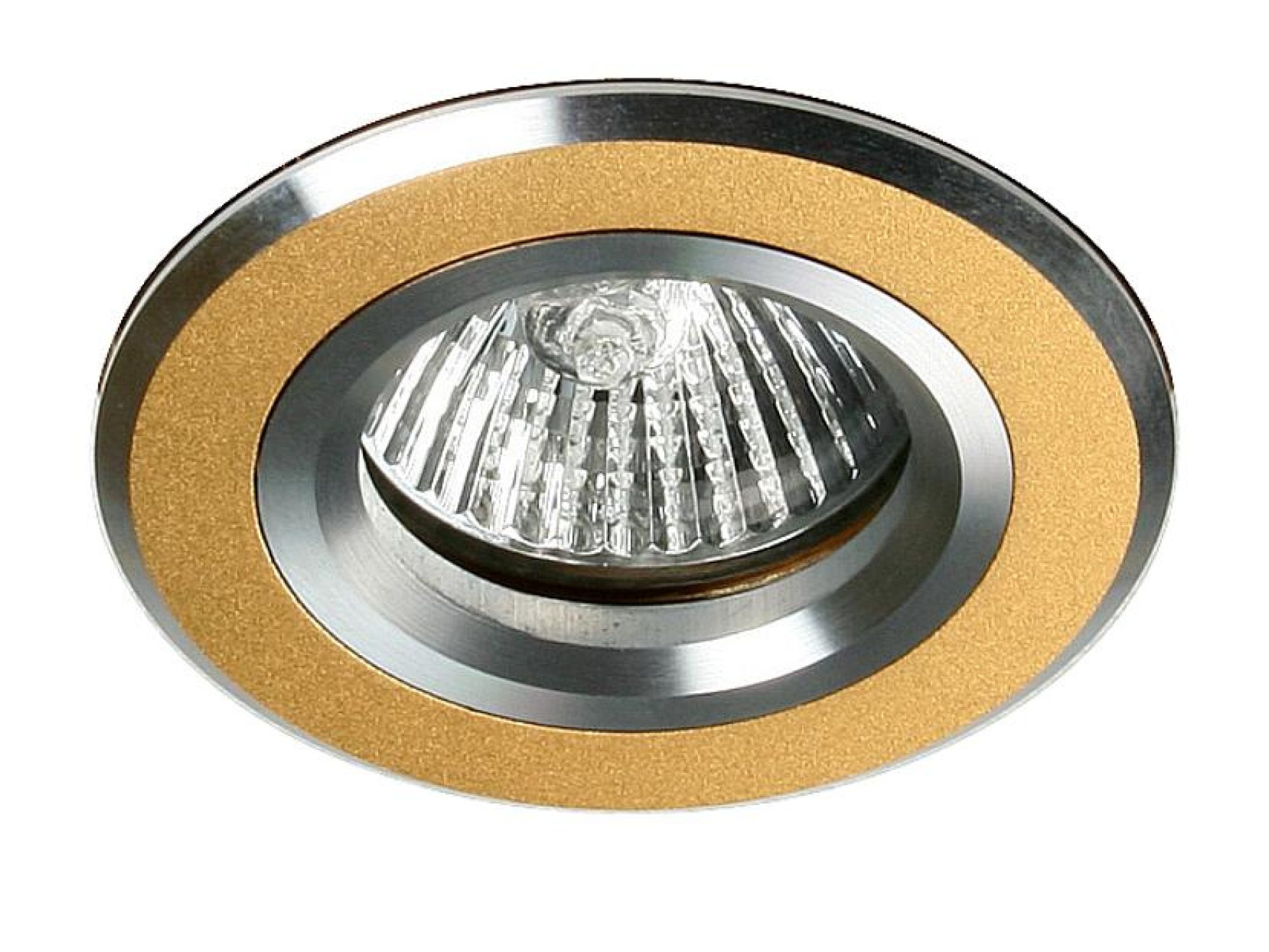 Okrągłe oczko sufitowe MR16 ze złotym satynowym pierścieniem aluminiowym