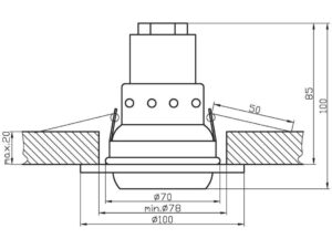 Miniaturka 5 - Oczko sufitowe R50 E14 – rysunek techniczny i otwór montażowy 78 mm