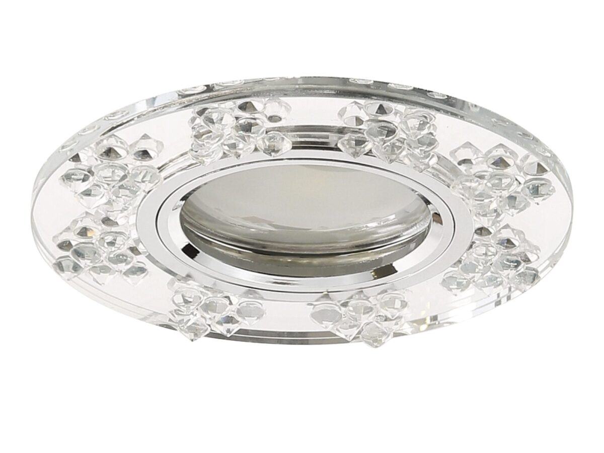 Oczko sufitowe stałe MR16 okrągłe chrom ze szkłem 9,5 cm